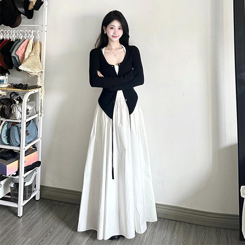 法式设计感白色无袖吊带背心连衣裙女早秋内搭单穿百搭休闲长裙子|undefined