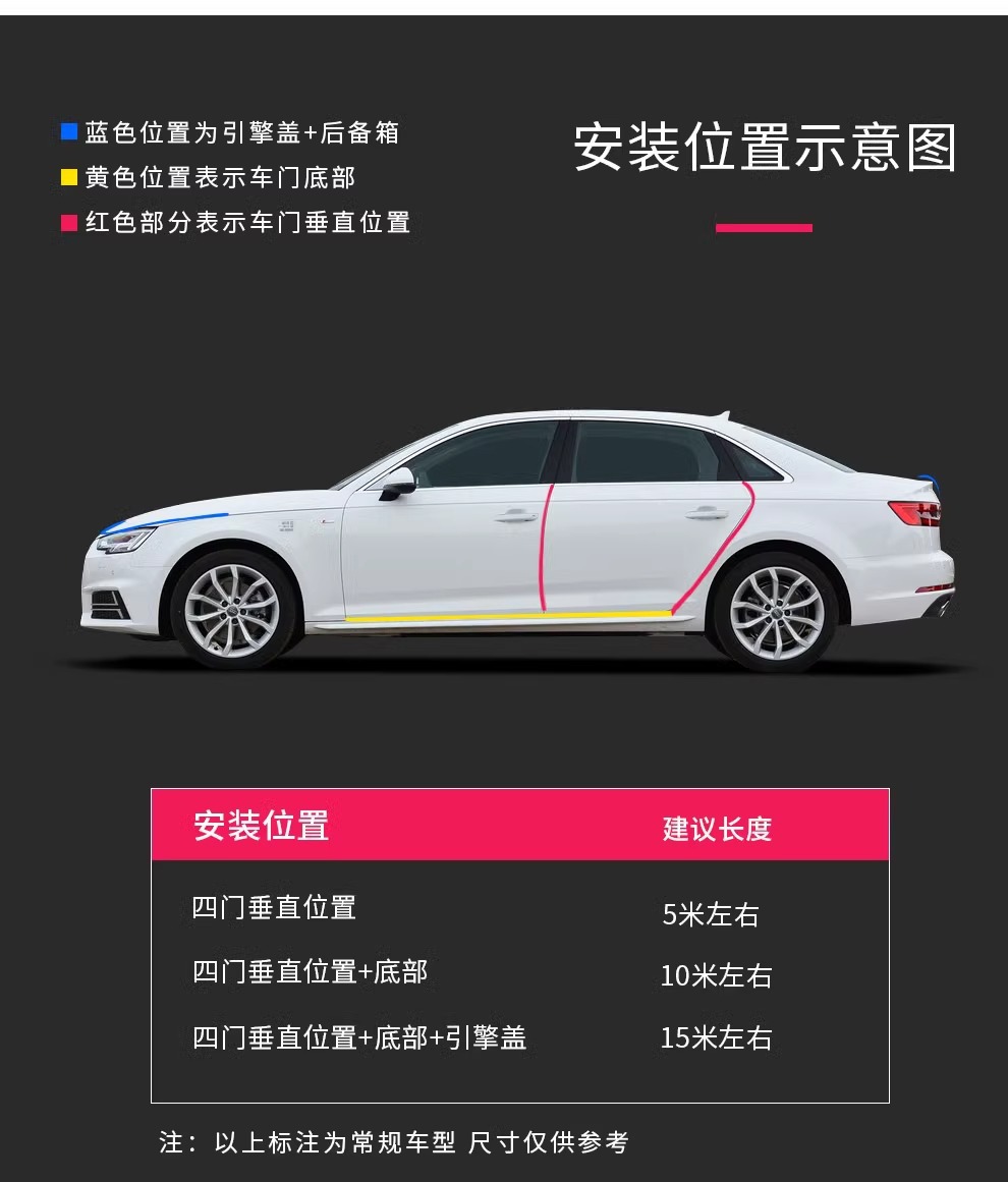 Car Door Anti-collision Strip Car Door Anti-scratch Anti-scratch Car Sticker Body Door Opening Rubber Strip Decorative Supplies Electroplated Bright Surface