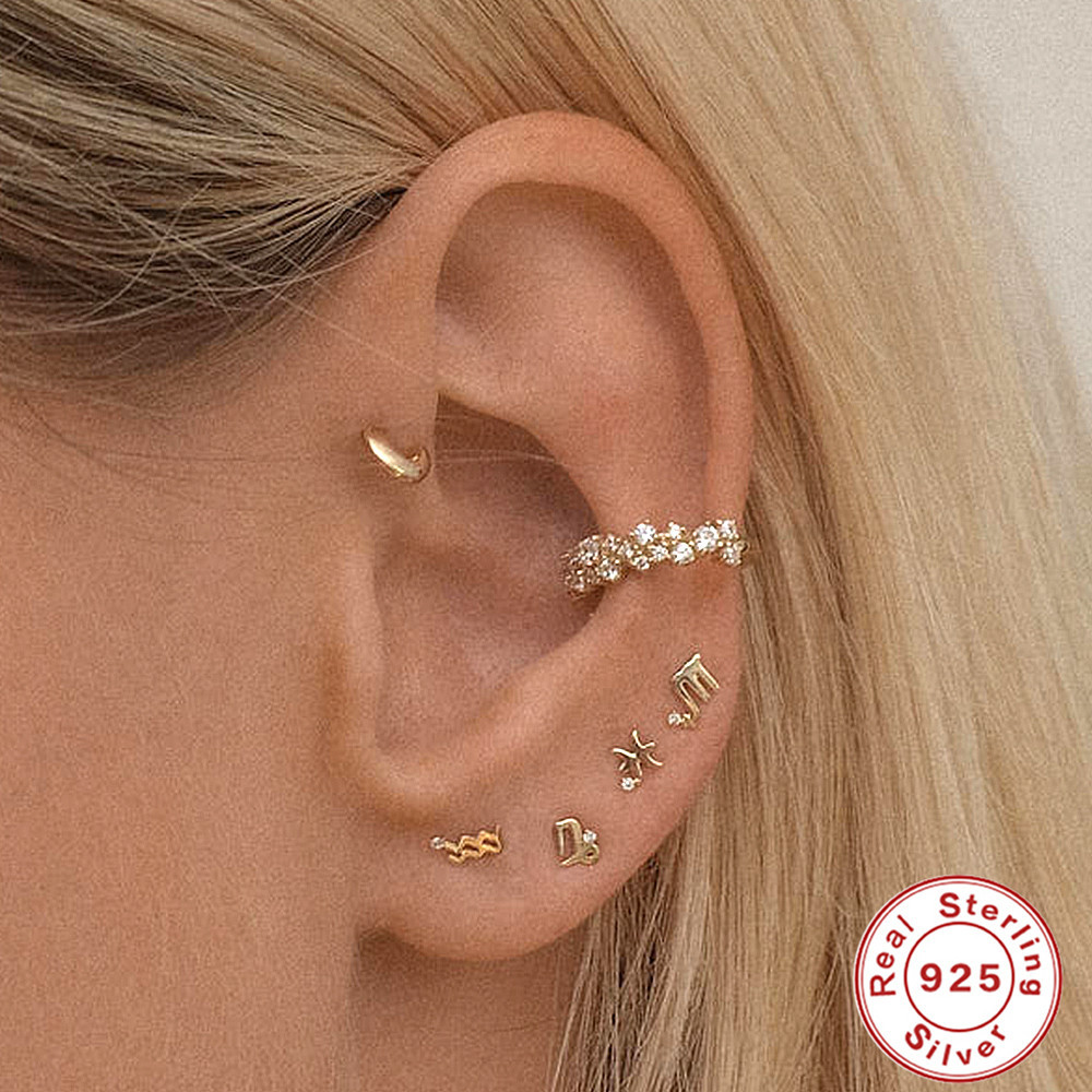 3g Weight Zircon Inlay Material Ear Studs Classification 1 Pair Quantity Daily Occasion 925 Sterling Silver Material Constellation Pattern Women'S Gender Inlay Design Simple Style Style 1 Pair 925 Sterling Silver Zircon Constellation Ear Studs 3