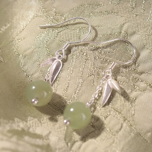 Bamboo Shadow Like a Dream Natural Hetian Jade 925 Sterling Silver Earrings Girls Ancient Style New Chinese Style Earrings Gift 2023