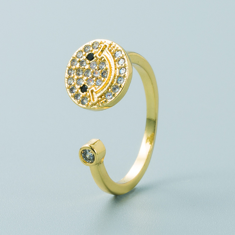 Retrogeometrisches hohles SmileyGesicht Tai ChiForm Kupfer vergoldeter Ring Grohandel Nihaojewelrypicture4