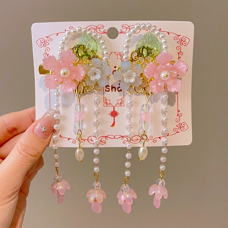 Niños vestidos de estilo antiguo para el cabello Hanfu flores bordas niñas super inmortales tarjeta de cabello tocado de estilo chino arco clip