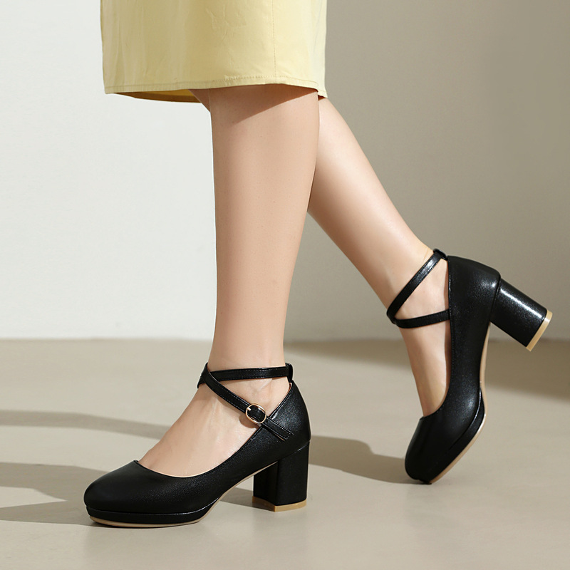 High-Heeled Leather Shoes for Women, Spring and Autumn 2026 New Style, White French Wedding Shoes, Retro Chunky Heel, Thick-Soled Height-Increasing Mary Jane Shoes