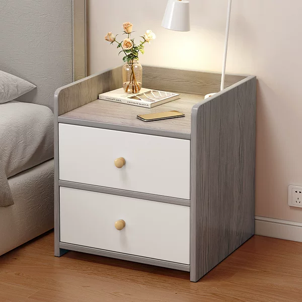 Bedside Table Light Luxury High-end Modern Simple Bedroom Bedside Small Cabinet for Storage and Storage Double-drawer Bedside Table with Lock