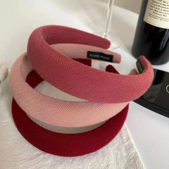 復古粉紅色系海綿發箍女網紅2024年新款高顱頂髮飾發卡法式頭箍女