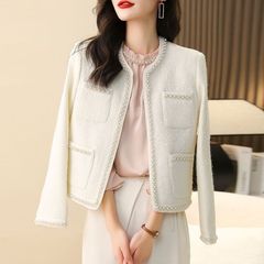 小香风外套女2025春秋新款高级感洋气休闲时尚小个子钉珠短款上衣