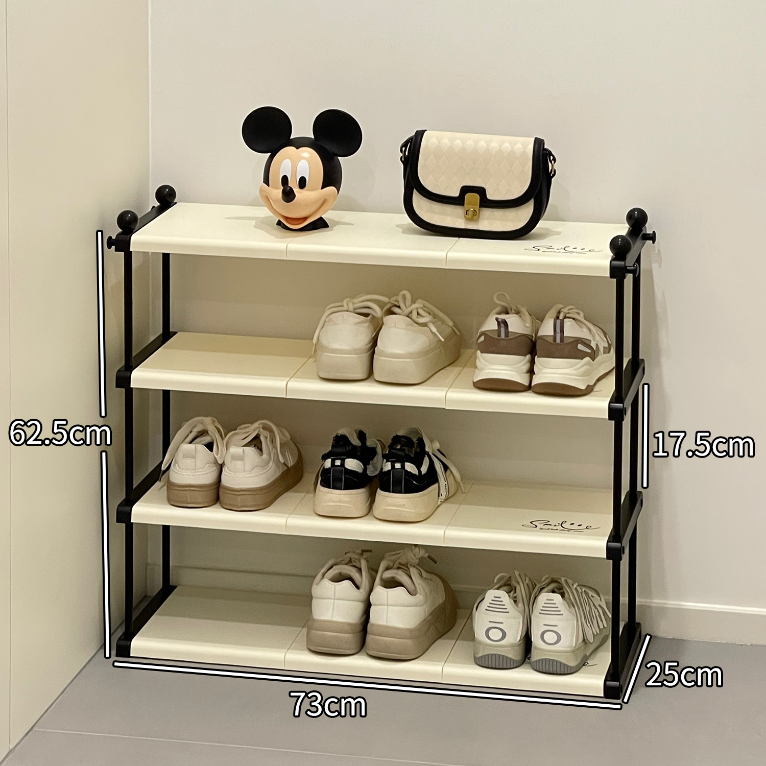 Creamy large size-4-layer shoe rack 【Stable】