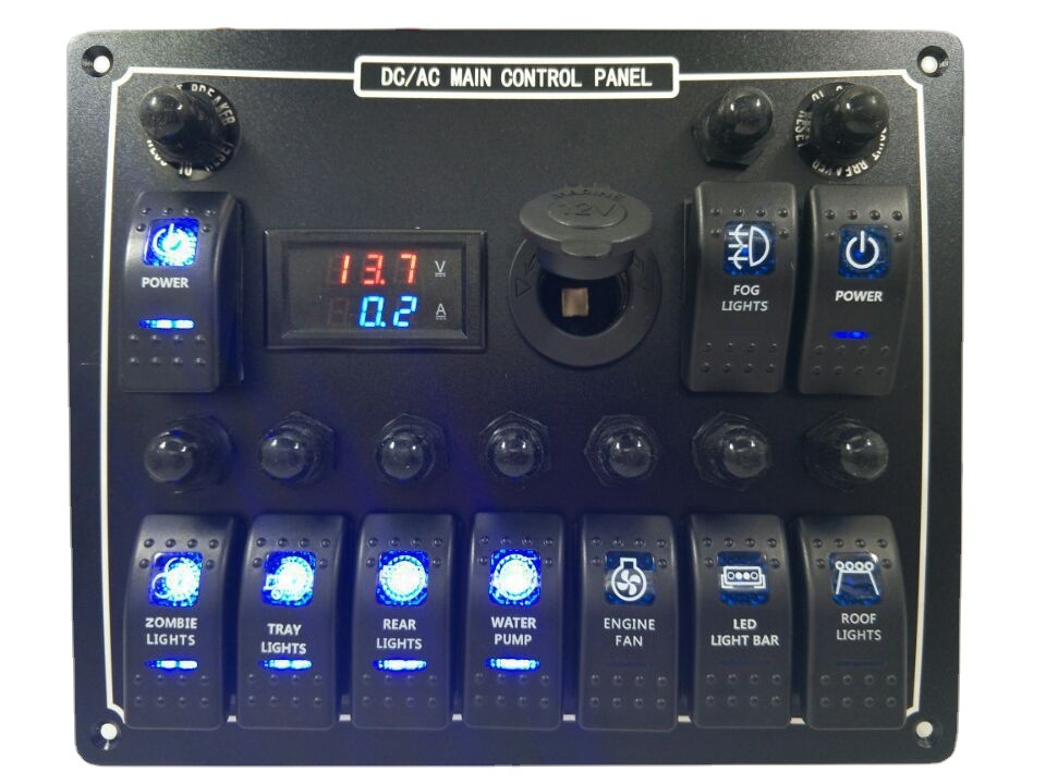 铝板10位面板组合开关ON-OFF两档AC/DC直流12-24V船型开关组合