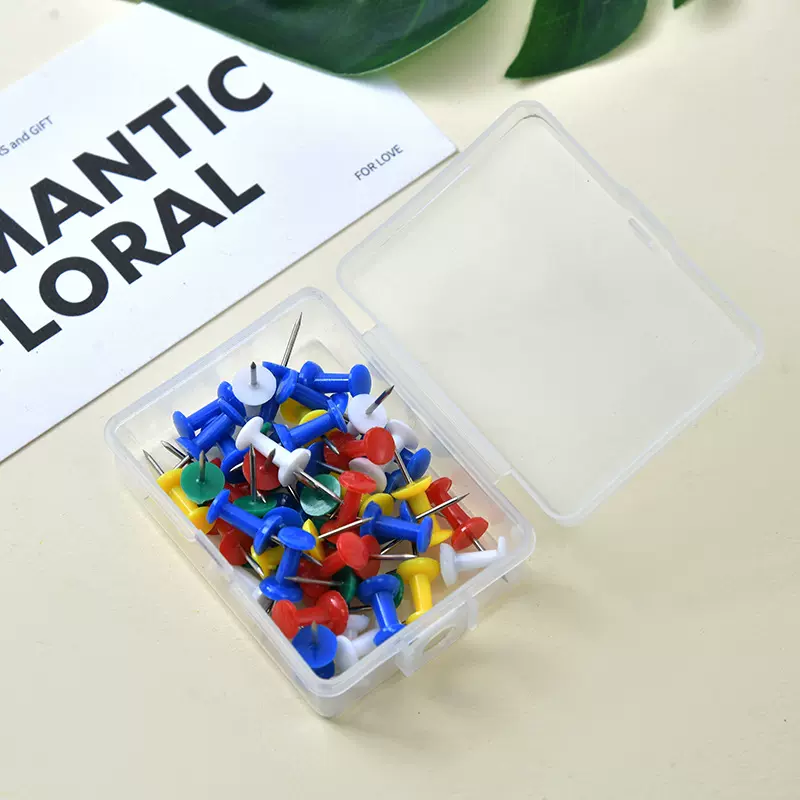 盒装原木质图钉软木板木质图钉幼儿园留言板彩色工字钉按钉大头钉