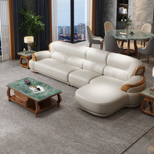 乌金木现代北欧简约新中式实木真皮转角沙发小户型三人位轻奢家具