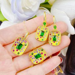 跨境意大利拉絲復古宮廷風珠寶套裝漫天繁星吊墜彩鑽耳環開口戒指