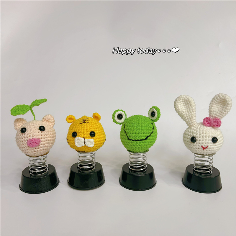 Hand-knitted Car Animal Head Spring Small Flower Ornament Wool Rabbit Car Cartoon Decor Creative Scented Gift