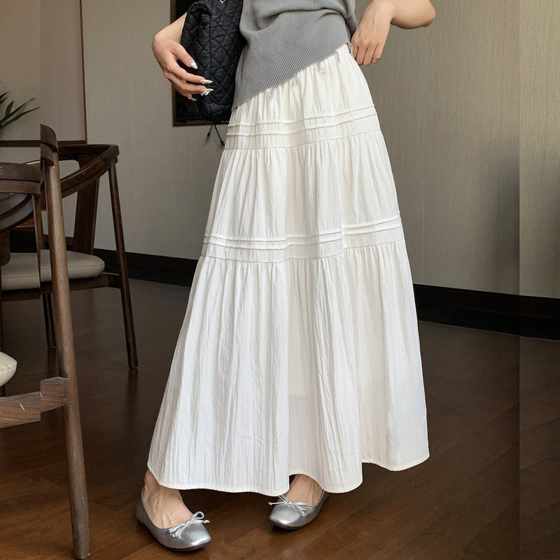 White High-Waisted A-Line Skirt for Women, 2026 New Summer Style, Slimming and Flattering for Pear-Shaped Body, Hip-Covering Tiered Long Skirt