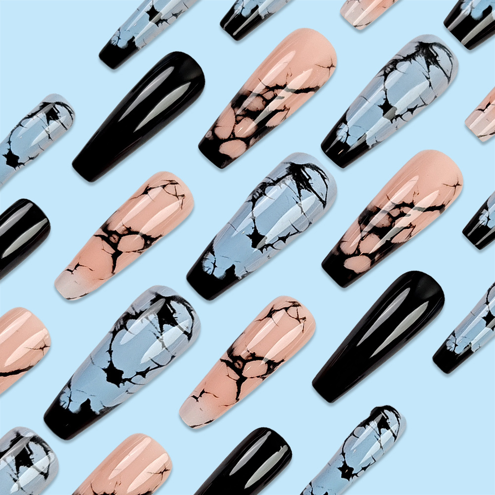 Marmol azul y negro manicure parche de uñas tipo ballet extraíble parche de uñas de venta caliente en Europa y América image 4