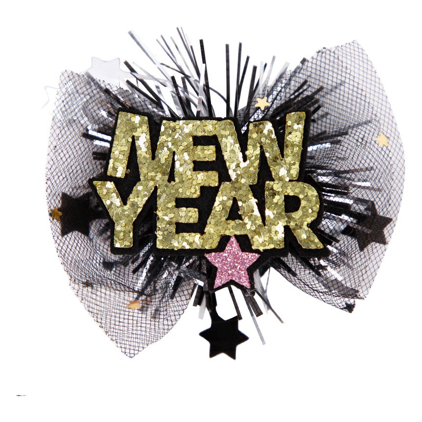 Transfronterizo nuevo oro negro Año Nuevo horquilla accesorios para el cabello Europeo y Americano Navidad Año Nuevo tema Fiesta decoración newyear horquilla