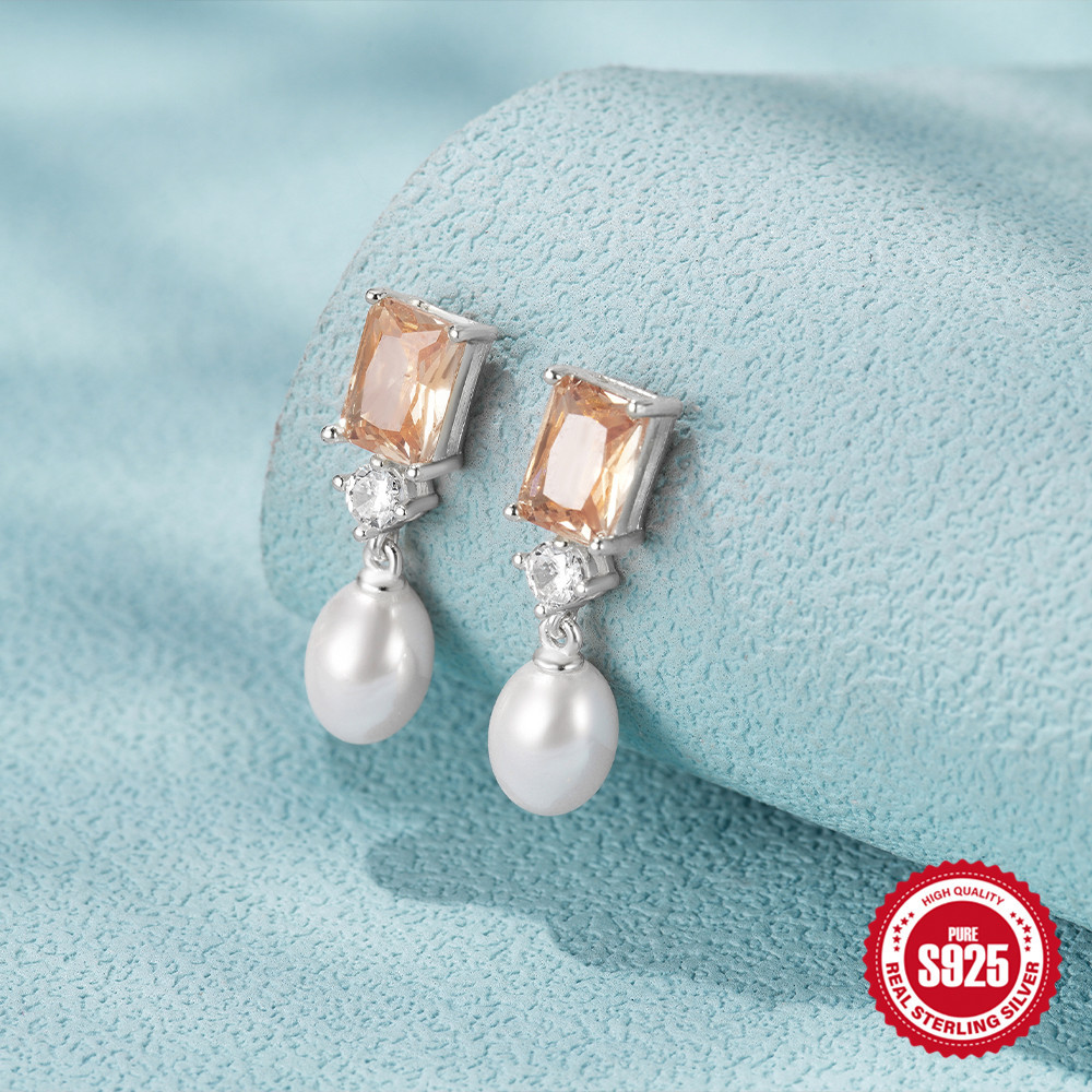 Drop Earrings Classification 1 Pair Quantity 1 Pair 925 Sterling Silver Zircon Geometric Color Block Drop Earrings
