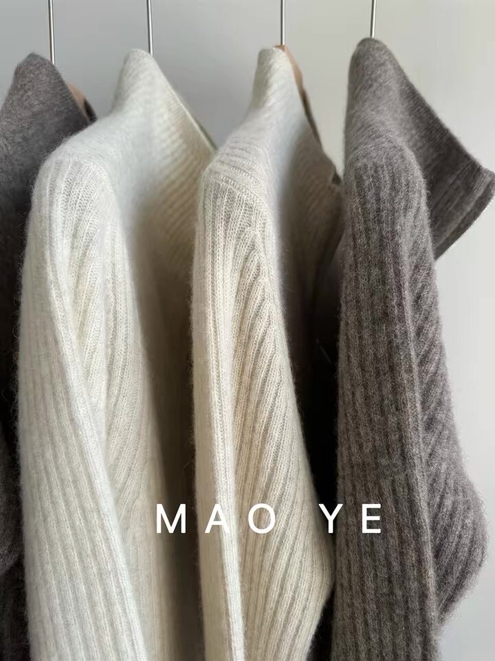 Áo khoác cardigan len lông cừu nguyên chất dài tay cổ bán cao, khóa kéo đôi, sọc gân dọc tôn dáng — Màu cà phê, Màu tự nhiên, màu đen chi tiết 14