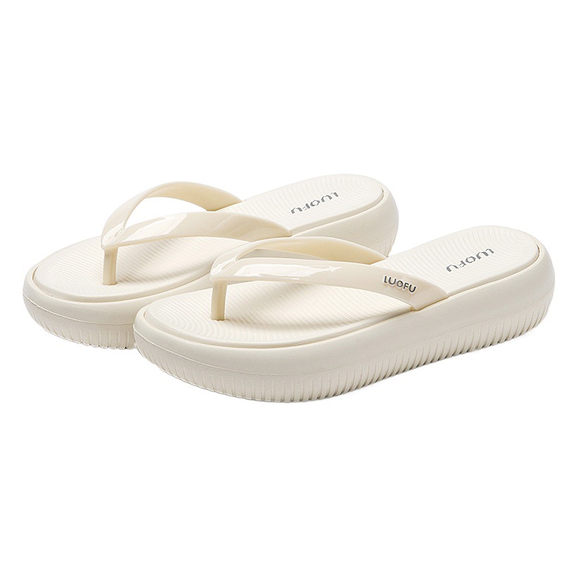 Luofu pan flip flops ropa exterior de las mujeres nuevo fondo grueso flip-flops popular playa madera contrachapada