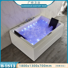 佛山厂家长方形双人情侣智能酒店会所恒温冲浪按摩浴盆亚克力浴缸