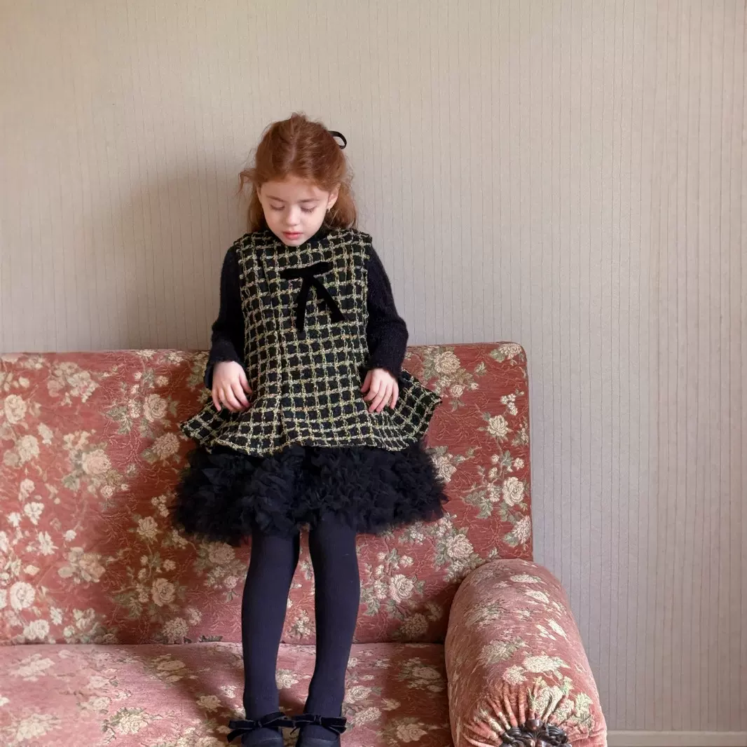 橙乐25 冬季  女童小香风气质网纱A字连衣裙 女童加厚公主裙