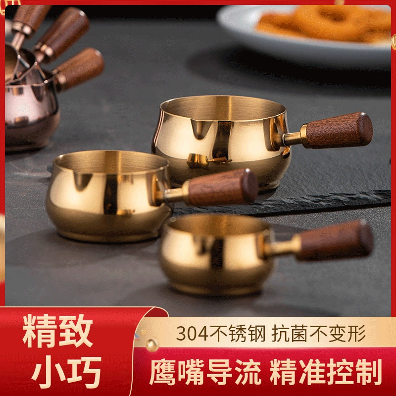 304 stainless steel sauce cup Western steak sauce cup wooden handle hand tomato salad dipping sauce dish baking spoon