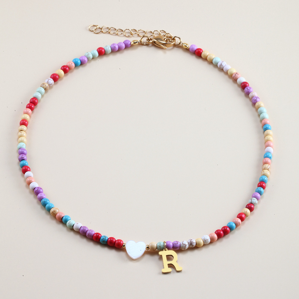 Letter, Heart Shape Pattern Vacation Letter Heart Shape Stainless Steel Mixed Materials Beaded Handmade Necklace