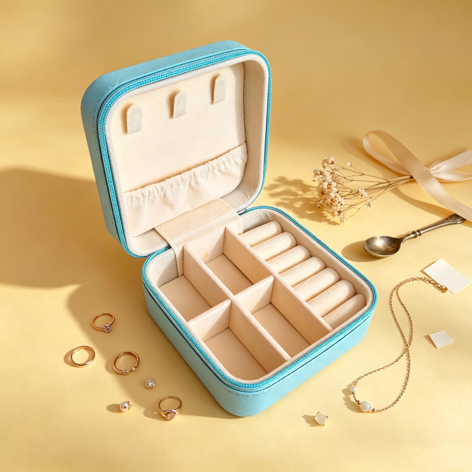 Caixa de joyería de cuero portátil para viajar caja de almacenamiento anillo collar de brazalete bolsa de joyería a prueba de polvo image 11