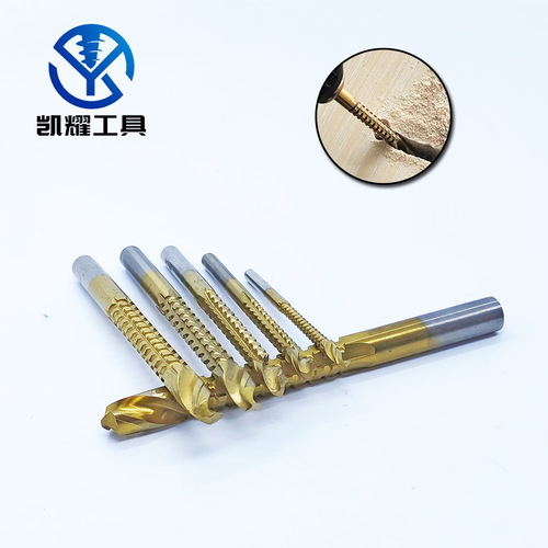 Cross-border sawing and drilling in one high-speed steel round handle titanium-plated woodworking groove multi-functional sawed twist drill set 6-piece set