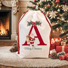 跨境圣诞A-Z字母束口袋30*40红绳帆布抽绳袋节日礼品收纳袋装饰袋