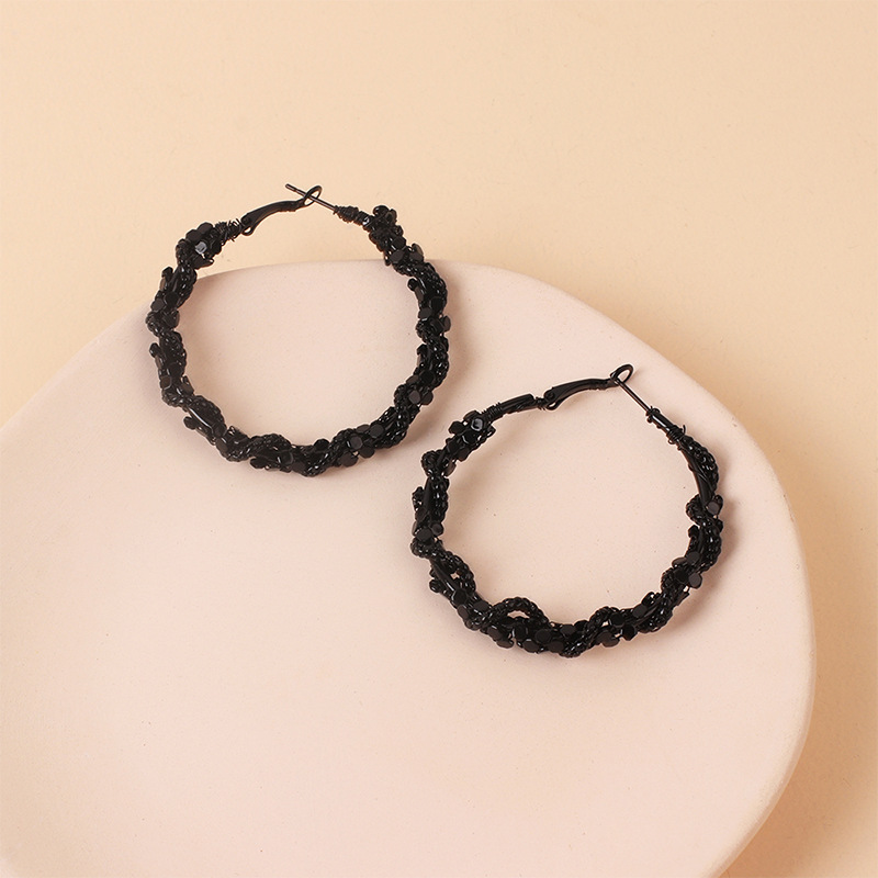 Fashion Big Circle Black Crystal Alloy Earrings Wholesale display picture 7