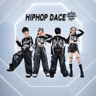 儿童街舞演出服男童嘻哈机车服女童jazz爵士舞服装女团亮皮走秀潮