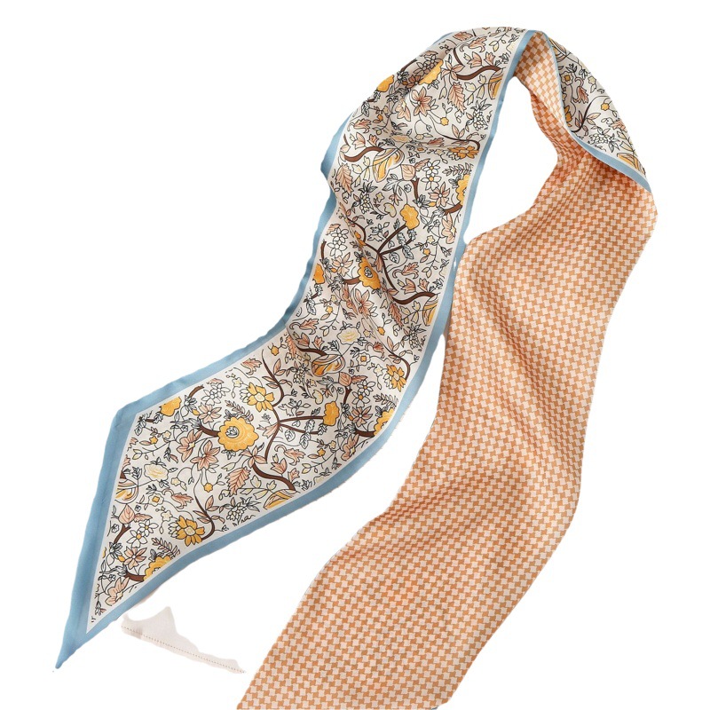 Francés ins primavera y verano delgada y estrecha bufanda de seda larga decoración bufanda puntiaguda Coreana de las mujeres de doble cara cinta banda para el cabello