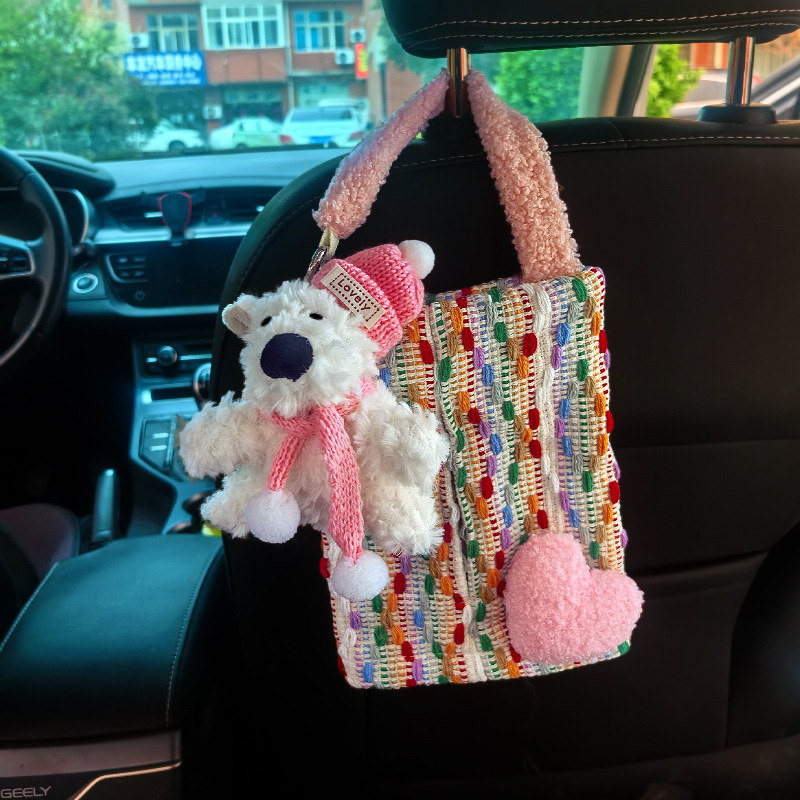 Caja de pañuelos de coche creativa de alta calidad, caja de dibujo de perro West Highland lindo, bolsa colgante de pañuelos de papel para coche, caja de dibujo de papel para coche