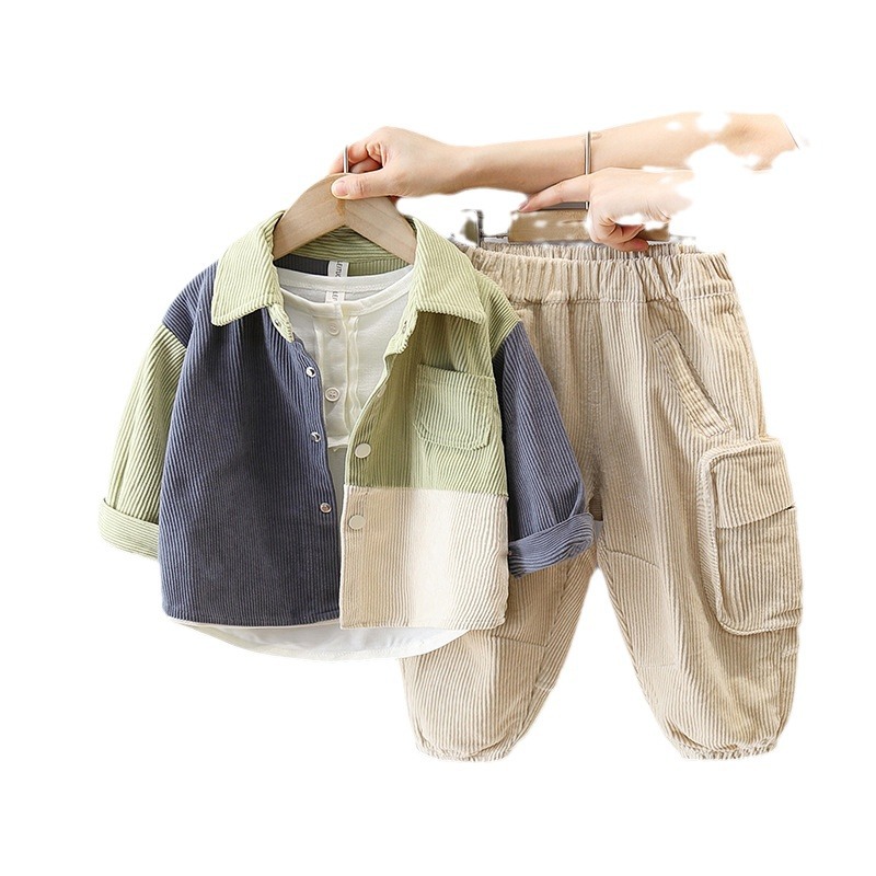 6161 traje de otoño para niños 2025 nuevo estilo fresco y guapo camisa coreana para niños chaqueta traje de primavera y otoño para bebés de tres piezas