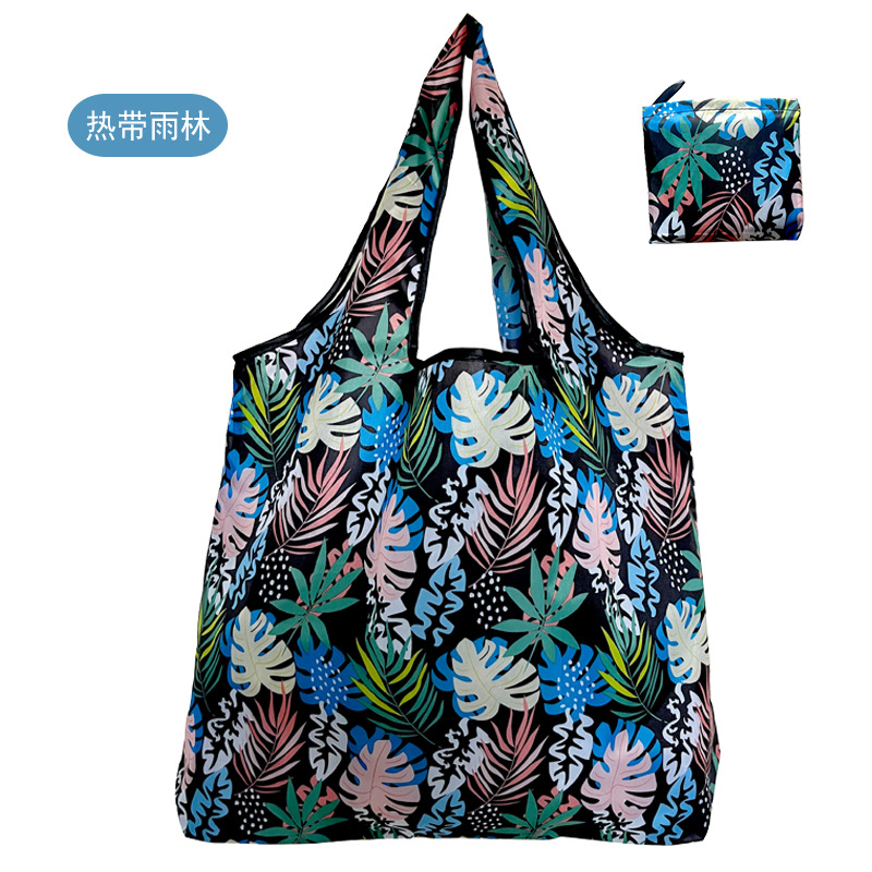 En stock pelo rápido Grande 190T tela de flores bolsa de compras Portátil Bolsa de poliéster bolsa plegable al por mayor bolsa de regalo publicitario