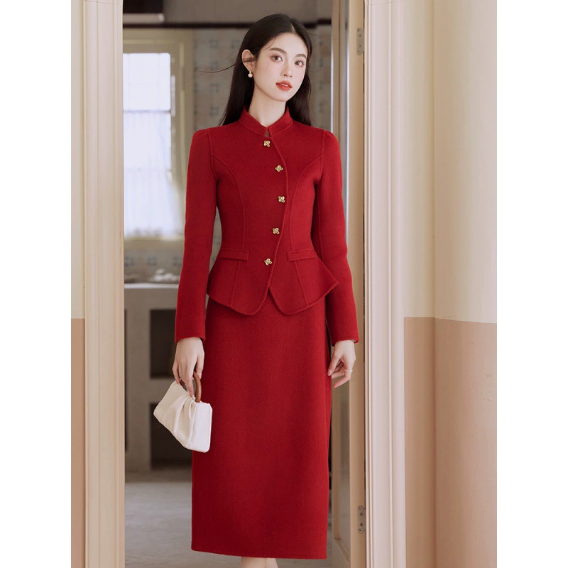 Реальный выстрел в наличии новое китайское пальто + костюм с юбкой