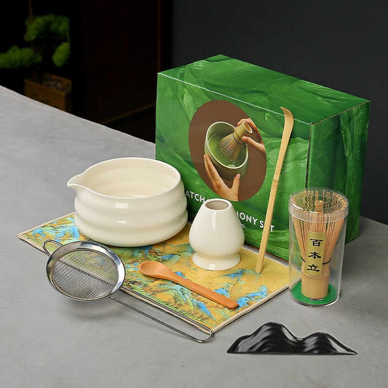 国境を越えた抹茶ツールセット 竹茶筅 ティートレイ ティースプーン ティーピック 百本立 陶器抹茶ボウル 和風|undefined