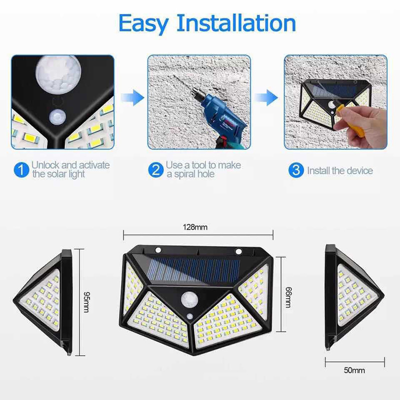 Cross-border 100LED Solar Wall Lamp Smart Light Control Human Body Sensing Street Lamp Outdoor Courtyard Lamp Solar Lamp