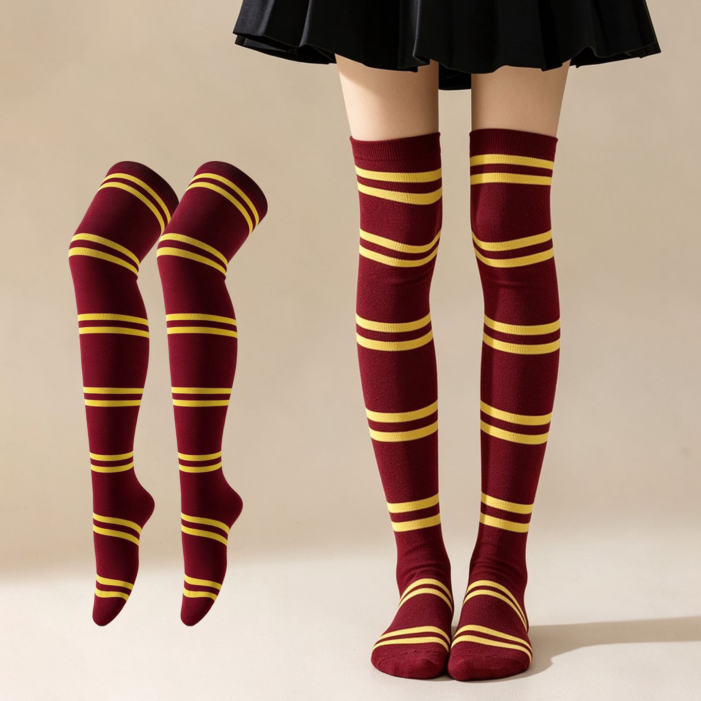 Calcetines Largos Bucaneras a Rayas para Mujer de Poliéster y Spandex, Absorción del Sudor, para Cosplay image 80