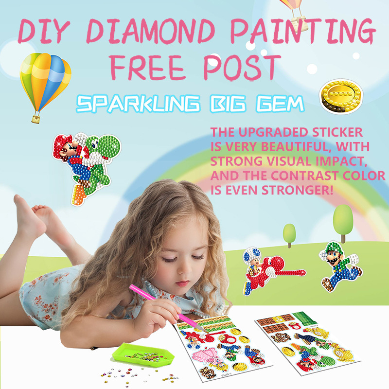 La historieta más vendida Mario Diamond pintura pegatinas gratis DIY pegatinas ladrillo pintura pegatinas de pared de los niños pegatinas hechas a mano diamante redondo