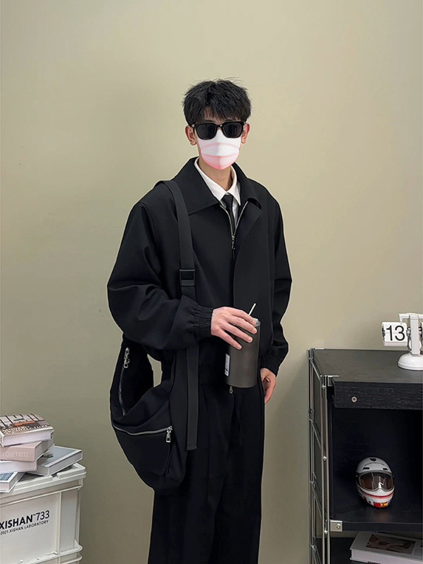 美式复古哈灵顿行政夹克男款春秋cleanfit西装外套短款垫肩棒球服|undefined