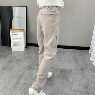 Casual Pants for Men and Women Autumn and Winter Sports Windproof Waterproof Warm fleece-lined Thickened Trousers One-piece Fleece Soft Shell Rush Pants
