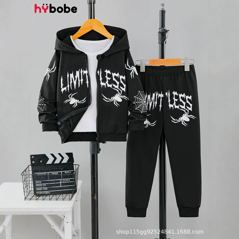 Spring and Autumn Fleece-Lined Hooded Sweatshirt Set for Men Balance Letter Print Warm Sports Casual Two-Piece Set
