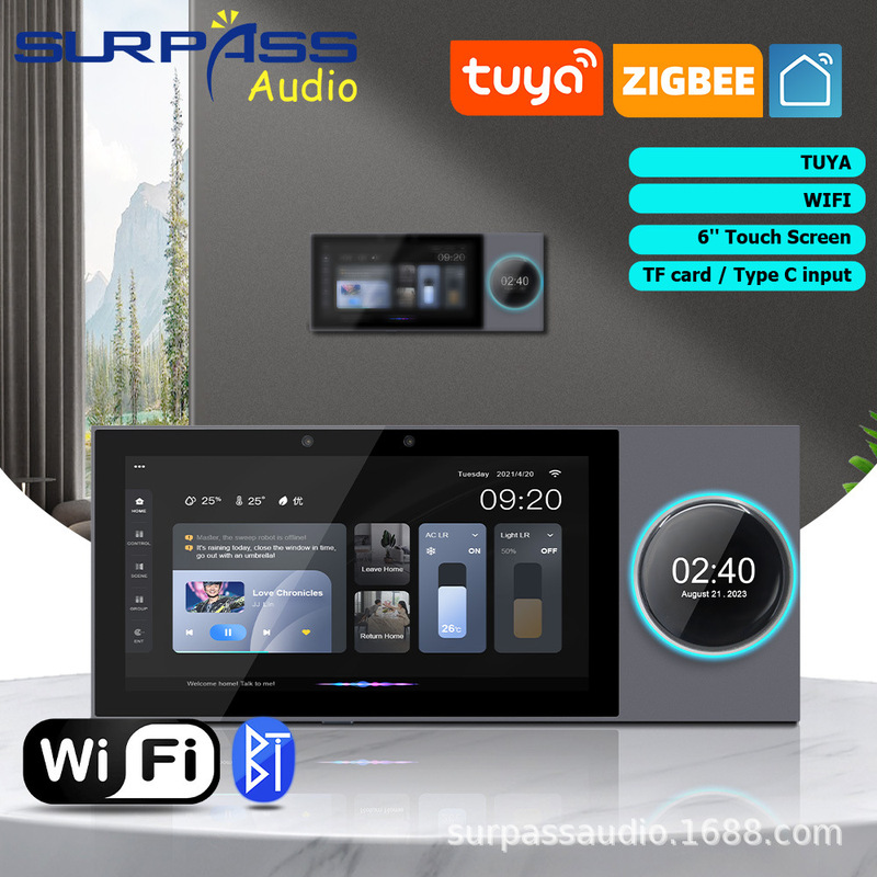 Six-inch Intelligent Voice Control Home Control Panel Embedded Android Home Music System