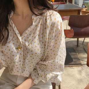 2021 Spring and Summer New Soft, Comfortable Wrinkle Cute Flower Patterns Loose Shirt Women