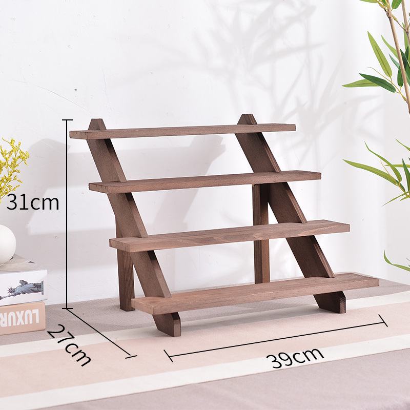LABUBU-estante de exhibición de caja ciega, estante de almacenamiento de escritorio multicapa, tapete de burbujas, estante de almacenamiento de escalera de madera