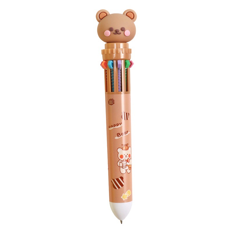 Bear 10-Colorful Ballpoint Pen Cartoon Push-Type Multi-Colorful Pen Student Writing Tool Ten-Colorful Push Ballpoint Pen