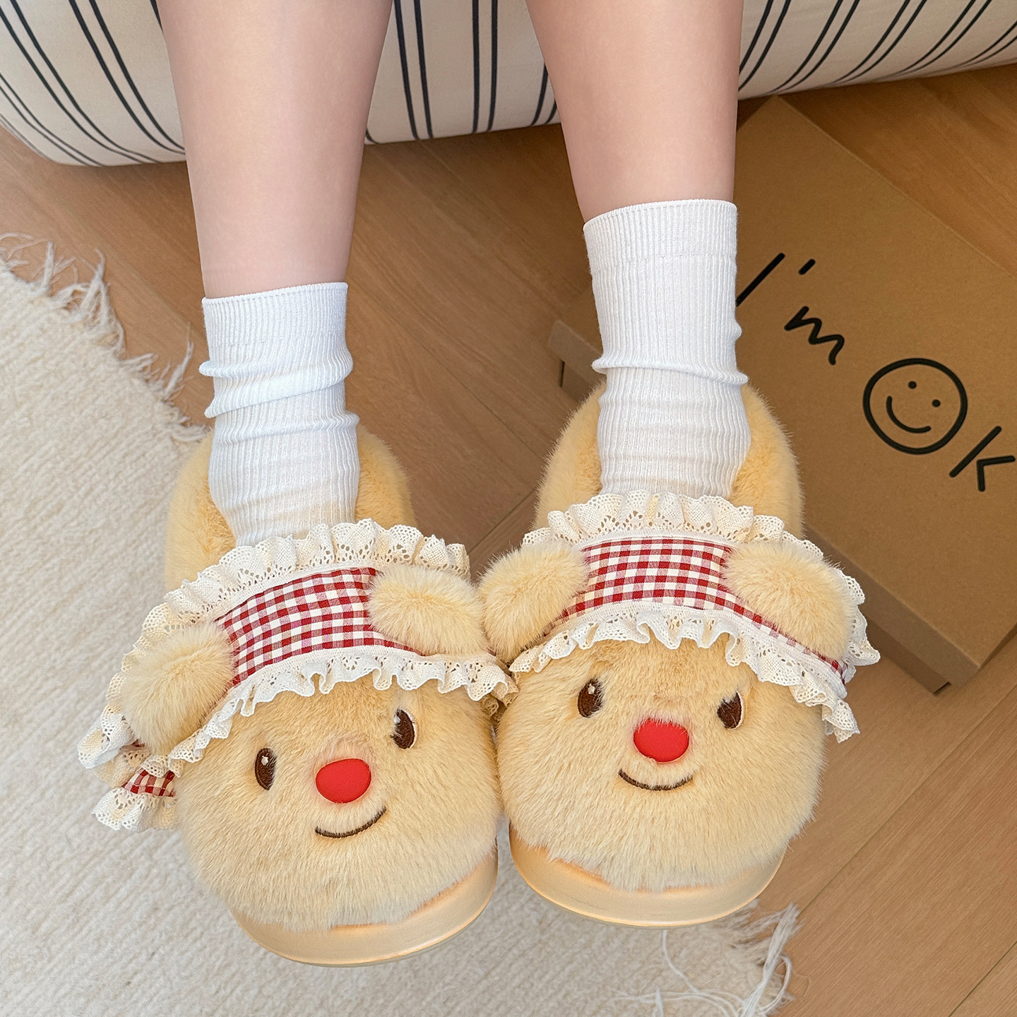 Zapatillas de algodón de oso para mujeres otoño y invierno nuevos interiores hogares de pelusa de fondo grueso calentamiento de algodón zapatillas de algodón damas al por mayor