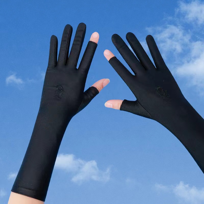 Guantes de protección solar de seda de hielo para mujer funda de manga de brazo de conducción larga protección UV sentido avanzado deportivo simple y suelto antideslizante