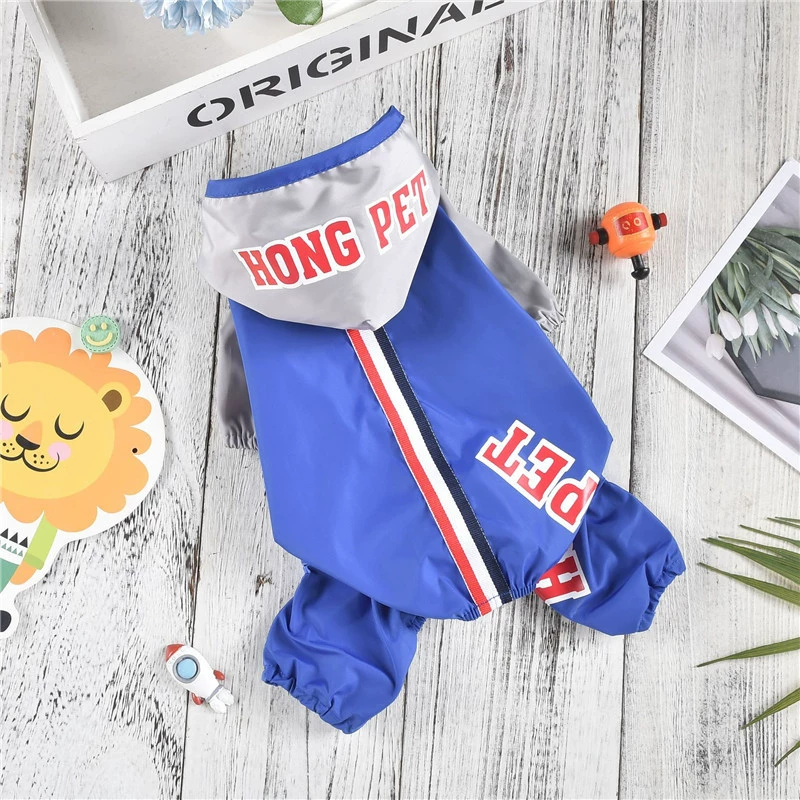 Четыре сезона Водонепроницаемый плащ для домашних животных Цветная полоса Четыре ноги Полиэстер Одежда для собак Средних и больших собак Одежда для домашних животных